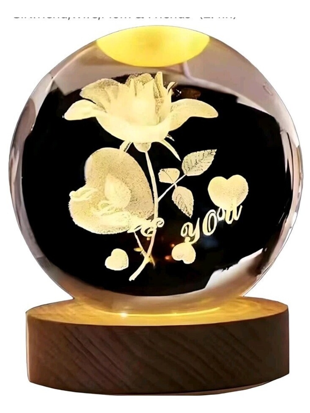 Rose and "I Love You" Engraving 3D Quartz Glass Sphere – Laser Engraved...